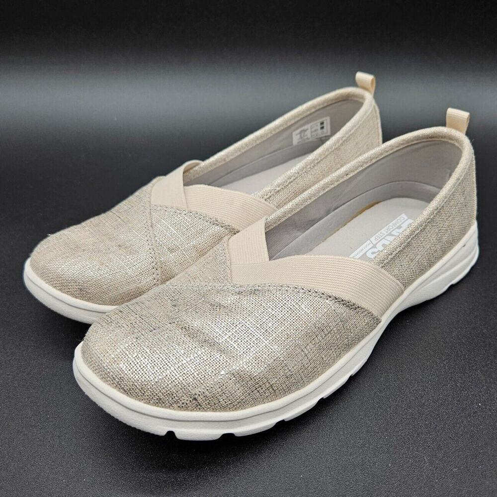 Lands End (Women's Size 6.5 B) Comfort Slip On‎ Flat Shoes Silver Sparkle 508542